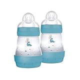 MAM Easy Start Babyflasche, 160 ml (2er-Set), Set mit 2 Anti-Kolik-Fläschchen für gemischtes Stillen, reduziert Luftblasen und das Risiko von Koliken, Babyzubehör mit Sauger Größe 1, Hellblau