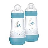 MAM Easy Start Babyflasche 260 ml (2er-Set), Kit mit 2 Anti-Kolik-Flaschen für gemischtes Stillen, reduziert Luftblasen und das Risiko von Koliken, Babyzubehör 2+ Monate mit Sauger Größe 2, Hellblau