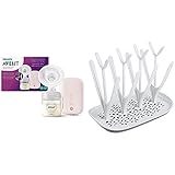 Philips Avent, elektrische Milchpumpe SCF395/11, Einzelpumpe, flexibles Silikonkissen, Natural Flasche, leiser Motor, rosa & SCF149/00 Trockenständer, weiß/blau