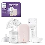 AVENT Elektrische Einzelmilchpumpe, in Klinikqualität, Trinkrhythmus wie Ihr Baby, 125-ml-Flasche und Stilleinlagen, Rosa, 5-teilig, Modell SCF395/31
