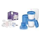 Philips Avent Elektrische Milchpumpe, Geschenkset & Avent Aufbewahrungssystem für Muttermilch, Becher inklusive Deckel, Adapter (Modell SCF618/10)