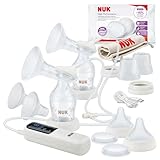 NUK Soft & Easy elektrische Doppel-Milchpumpe | Brustaufsätze aus 100 % Silikon | Klein, leicht und leise | Akku für unterwegs | Brustaufsätze 24 mm & 27 mm | 2x Perfect Match Babyflaschen