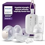 AVENT Hands-free elektronische Doppelmilchpumpe, Motor in Krankenhausqualität, spiegelt den Trinkrhythmus des Babys wider, bis zu 85 Pumpbewegungen pro Minute, 2 Auffangschalen, SCF547/11