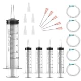 5 Stück Spritzen 60 ml/cc mit Schläuchen und stumpfen Nadeln, Wiederverwendbar, Einzeln Verpackung, Steril, Messflüssigkeiten, Pflanzenbewässerung, Tierfütterung, Wissenschaftliche Labors, Industrie