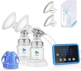 Bellababy Milchpumpe Elektrische Milchpump, Milchpumpe Tragbare Elektrisch mit LED-Touchscreen, Doppelmilchpumpe 4 Modi und 9 Saugstufen, 10-teiligen Milchbeuteln, BPA-frei, Blau