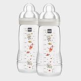 Mam Easy Active Babyflaschen mit Sauger Größe 3 (schneller Fluss), 4 Monate+, 330 ml, grün, 2 Stück